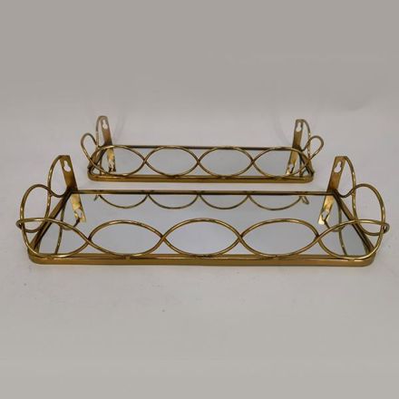 S/2 SHELF METAL WITH MIRROR GOLD 40x15.5x6.5cm/38x12x6.5cm