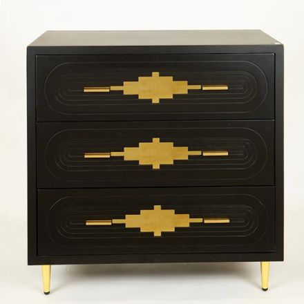 CABINET WOODEN BLACK 3 DRAWERS METAL LEGS 80x40x80cm