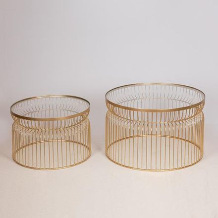 S/2 ΤΡΑΠΕΖΑΚΙΑ ΜΕΤΑΛΛΙΚΑ ΧΡΥΣA ME ΓΥΑΛΙ 65x65x40cm / 52.5x52.5x34cm