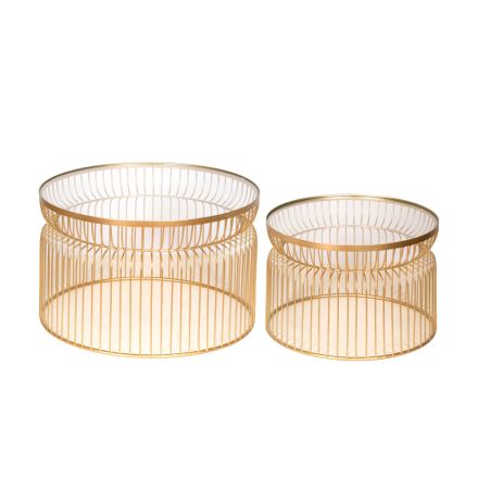S/2 COFFEE TABLES METAL GOLD GLASS TOP  65x65x40cm / 52.5x52.5x34cm