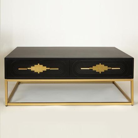 COFFEE TABLE,WOODEN BLACK GOLD METAL LEGS 120x60x45cm