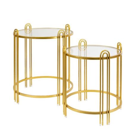 S/2 SIDE TABLES METAL GOLD GLASS TOP 48x48x56.5cm / 
40.5x40.5x48cm