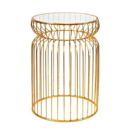 ΒΟΗΘΗΤΙΚΟ ΤΡΑΠΕΖΑΚΙ ΜΕΤΑΛΛΙΚΟ ΜΕ ΓΥΑΛΙΝΗ  ΕΠΙΦΑΝΕΙΑ ΧΡΥΣΟ 35x35x51cm