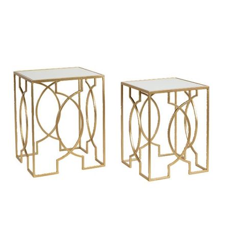 S/2 ΒΟΗΘΗΤΙΚΑ ΤΡΑΠΕΖΑΚΙΑ ΜΕΤΑΛΛΙΚΑ ΧΡΥΣΑ ME ΓΥΑΛΙ 40.5x40.5x51.5cm / 35.5x35.5x46.5cm