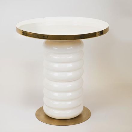 SIDE TABLE METALIC WHITE-GOLD 41x41x40cm