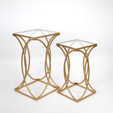 S/2 ΒΟΗΘΗΤΙΚΑ ΤΡΑΠΕΖΑΚΙΑ ΜΕΤΑΛΛΙΚΑ ΜΕ ΓΥΑΛΙ ΧΡΥΣΑ  36x36x66cm/30x30x56cm