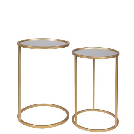 S/2 SIDE TABLE METAL GOLD WITH MIRROR 38x55.5cm/33x50.5cm