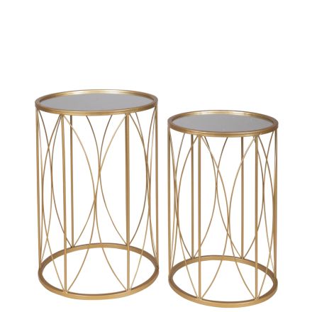S/2 SIDE TABLE METAL, GOLD WITH MIRROR 38x55.5cm/33x50.5cm