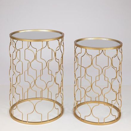 S/2 ΒΟΗΘΗΤΙΚΑ ΤΡΑΠΕΖΑΚΙΑ ΜΕΤΑΛΛΙΚΑ ΜΕ ΓΥΑΛΙ  ΧΡΥΣΑ 38x55.5cm/33x50.5cm