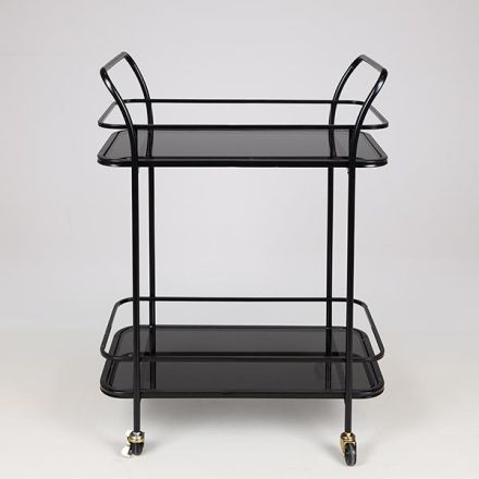 ΤΡΟΛΕΙ ΜΕΤΑΛΛΙΚΟ ΜΑΥΡΟ ME ΓΥΑΛΙ KAI ΡΟΔΑΚΙΑ 54x33x84cm