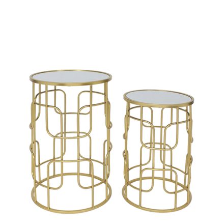 S/2 SIDE TABLES METAL GOLD GLASS TOP 35.5x35.5x61cm / 30.5x30.5x51cm