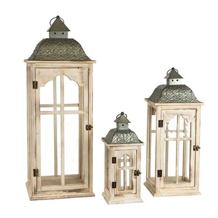 S/3 ΦΑΝΑΡΙΑ ΜΕΤΑΛΛΙΚΑ - ΞΥΛΙΝΑ NATURAL 30.5x30.5x86cm /23.5x23.5x62cm/ 16.5x6.5x41cm