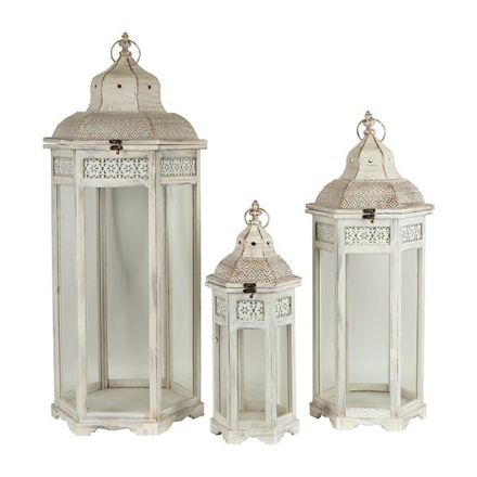 S/3 ΦΑΝΑΡΙΑ ΜΕΤΑΛΛΙΚΑ - ΞΥΛΙΝΑ ΛΕΥΚΑ 37.5x32x91cm /29.5x25.5x72cm /21.5x18.5x53cm