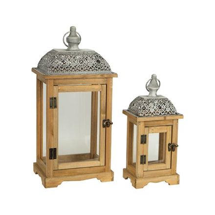 S/2 ΦΑΝΑΡΙΑ ΜΕΤΑΛΛΙΚA - ΞΥΛΙΝΑ ΓΚΡΙ 22x22x54.5cm/14.5x14.5x37.5cm