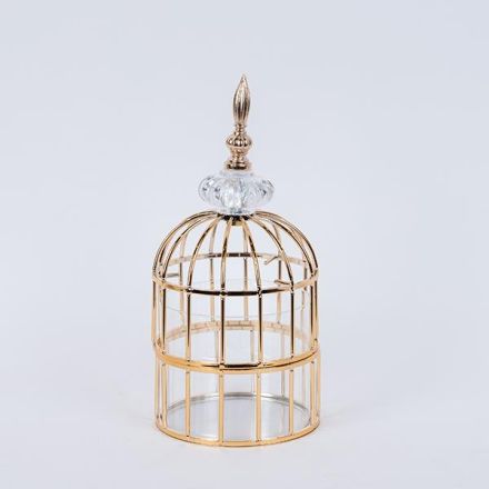 LANTERN CAGE METALLIC GOLD 13x24cm