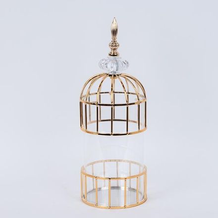 LANTERN CAGE METALLIC GOLD 13x28cm