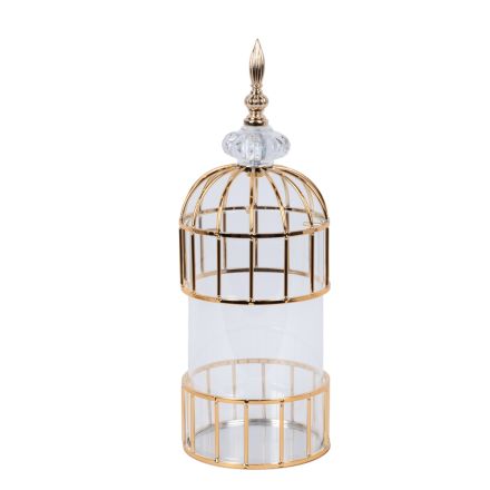 LANTERN CAGE METALLIC GOLD 13x28cm