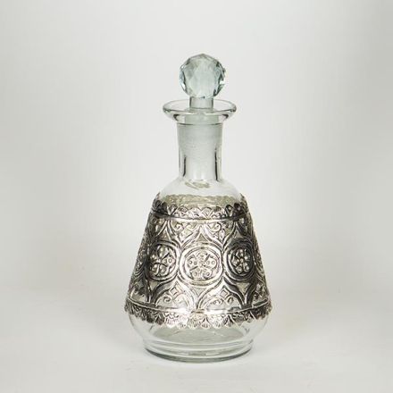 GLASS BOTTLE GLASS- METAL SILVER, 13x24cm