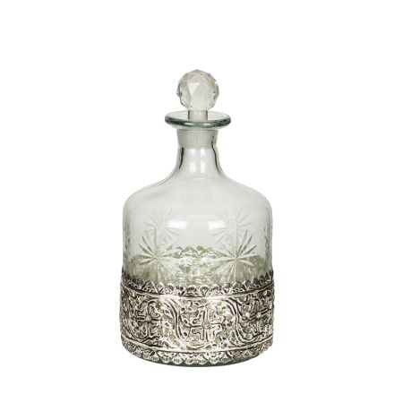 GLASS BOTTLE GLASS- METAL SILVER 13x26cm