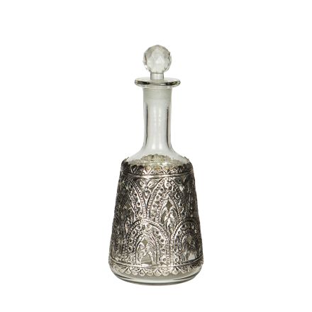 GLASS BOTTLE GLASS- METAL SILVER 12.5x29cm