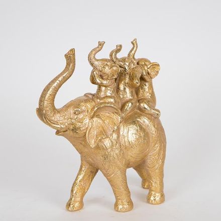 ELEPHANT WITH BABY ELEPHANTS GOLD-GREY 23.5x9x26cm