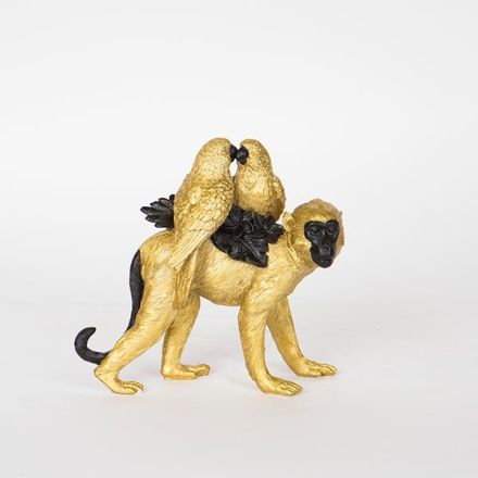 MONKEY WITH PAROTS GOLD 15x7x14.5cm