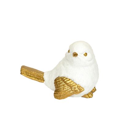 POLYRESIN BIRD WHITE - GOLD 8x14.2x9.9cm