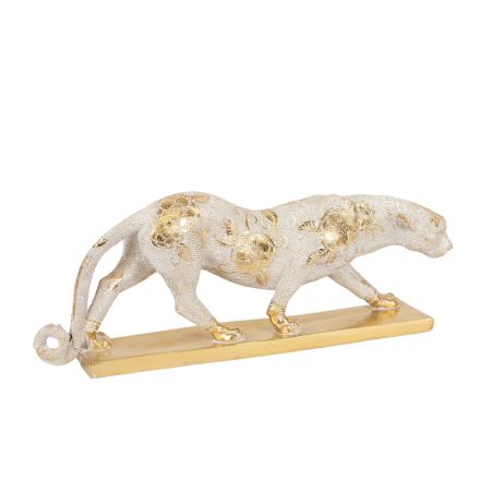 PANTHER POLYRESIN WHITE-GOLD 42.5x10.5x16.7cm