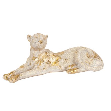 LEOPARD POLYRESIN WHITE - GOLD 32.5x12.8x12cm
