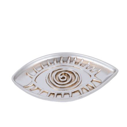 PLATE EYE POLYRESIN SILVER 16x9.8x1.3cm