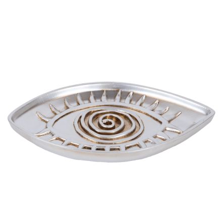 PLATE EYE POLYRESIN SILVER 20.9x12x1.7cm