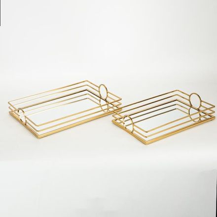 S/2 ΔΙΣΚΟΣ ΜΕΤΑΛΛΙΚΟΣ ΜΕ ΚΑΘΡΕΦΤΗ ΧΡΥΣΟΣ 35x25x6.5cm / 30.5x20.5x6.5cm