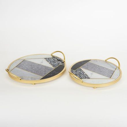 S/2 ΔΙΣΚΟΣ ΜΕΤΑΛΛΙΚΟΣ ΜΕ ΓΥΑΛΙ ΧΡΥΣΟΣ 35x35x6cm / 30x30x6cm