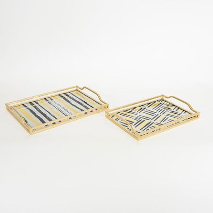 S/2 ΔΙΣΚΟΣ ΜΕΤΑΛΛΙΚΟΣ ΜΕ ΓΥΑΛΙ ΧΡΥΣΟΣ 40x30x5.5cm / 35x25x4.5cm