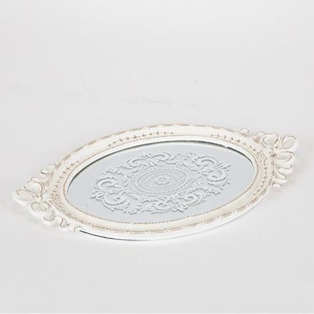 TRAY WITH MIRROR POLYRESIN ANTIQUE WHITE 39.5x3.5x23.5cm