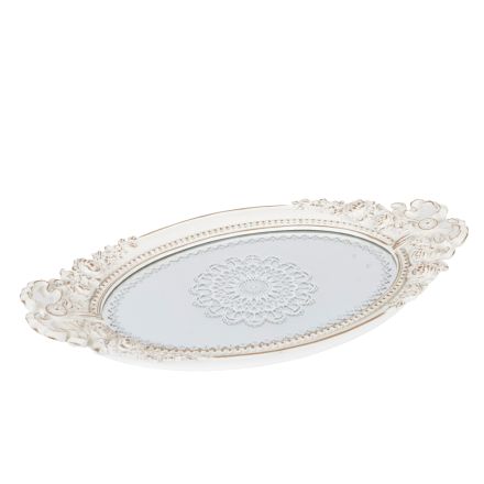 TRAY WITH MIRROR POLYRESIN WHITE 44.2x4.2x24cm