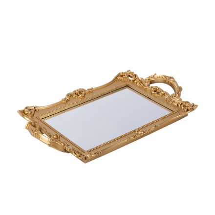 TRAY WITH MIRROR PLASTIC GOLD 33.5x19x2cm