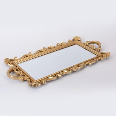 TRAY WITH MIRROR PLASTIC GOLD 48x23x2cm