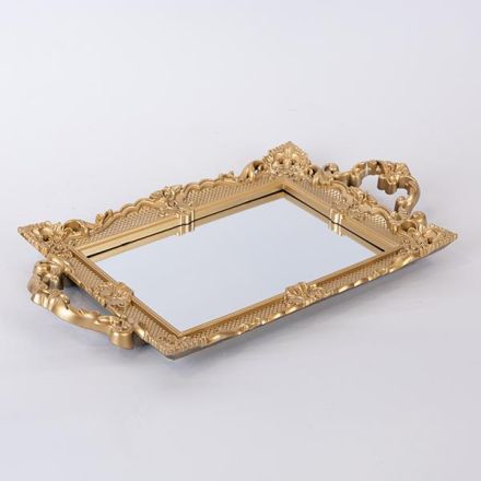 TRAY WITH MIRROR PLASTIC GOLD 38x22x2cm