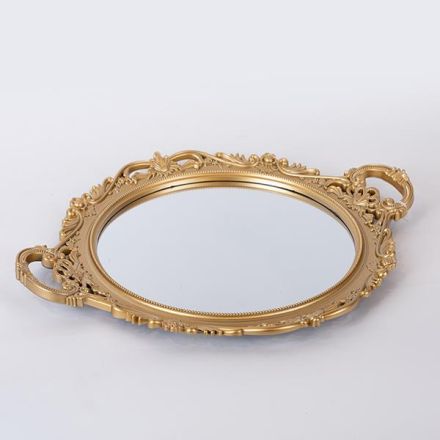 TRAY  WITH MIRROR PLASTIC GOLD 40x33cm