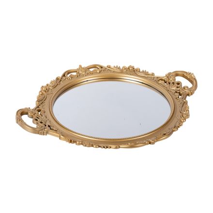 TRAY  WITH MIRROR PLASTIC GOLD 40x33cm