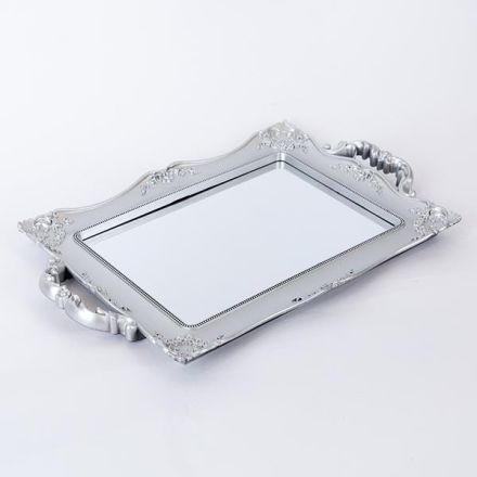 TRAY WITH MIRROR PLASTIC SILVER 39x25x2cm
