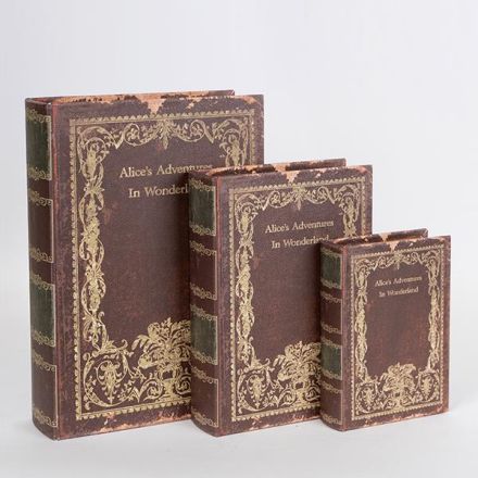 S/3 BOOK BOX WOODEN BROWN 32x23x7cm / 25x18x5.5cm / 18x13x4cm