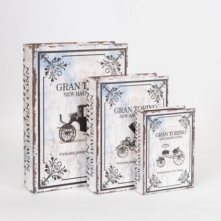S/3 BOOK BOX WOODEN GREY 32x23x7cm / 25x18x5.5cm / 18x13x4cm