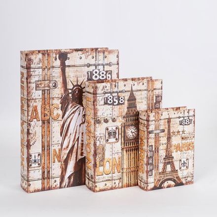 S/3 BOOK BOX WOODEN BROWN 32x23x7cm / 25x18x5.5cm / 18x13x4cm