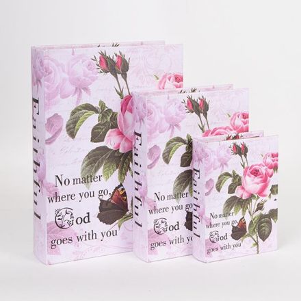 S/3 BOOK BOX WOODEN PINK 32x23x7cm / 25x18x5.5cm / 18x13x4cm
