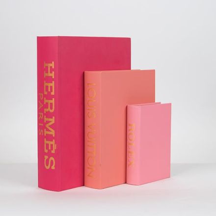 S/3 BOOK BOX WOODEN FUCHSIA - PINK  30x21.5x6cm / 23x17x4.5cm / 16x11x3cm