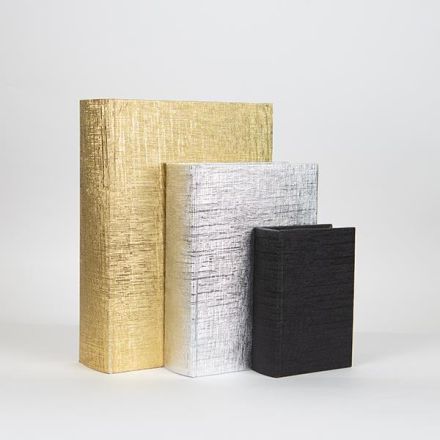S/3 BOOK BOX WOODEN SILVER - BLACK - GOLD 30x22x7.5cm / 23x17x6cm / 16x11x4.5cm