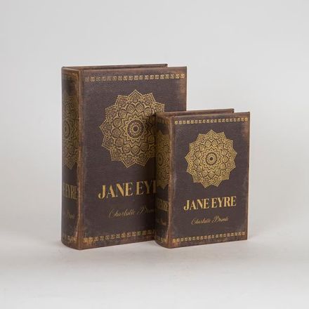 S/2 BOOK BOX WOODEN BROWN 27x19x7cm / 20x14.5x5.2cm
