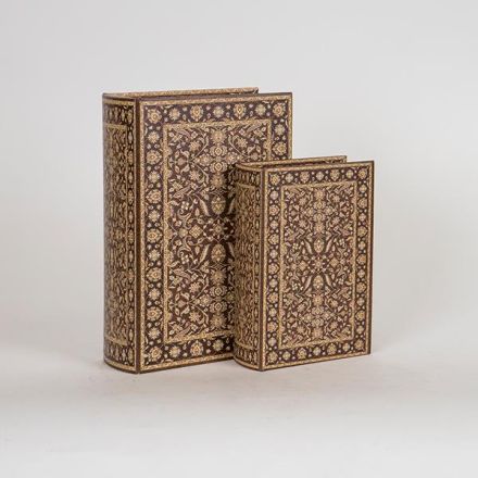 S/2 BOOK BOX WOODEN BROWN 27x19x7cm / 20x14.5x5.2cm